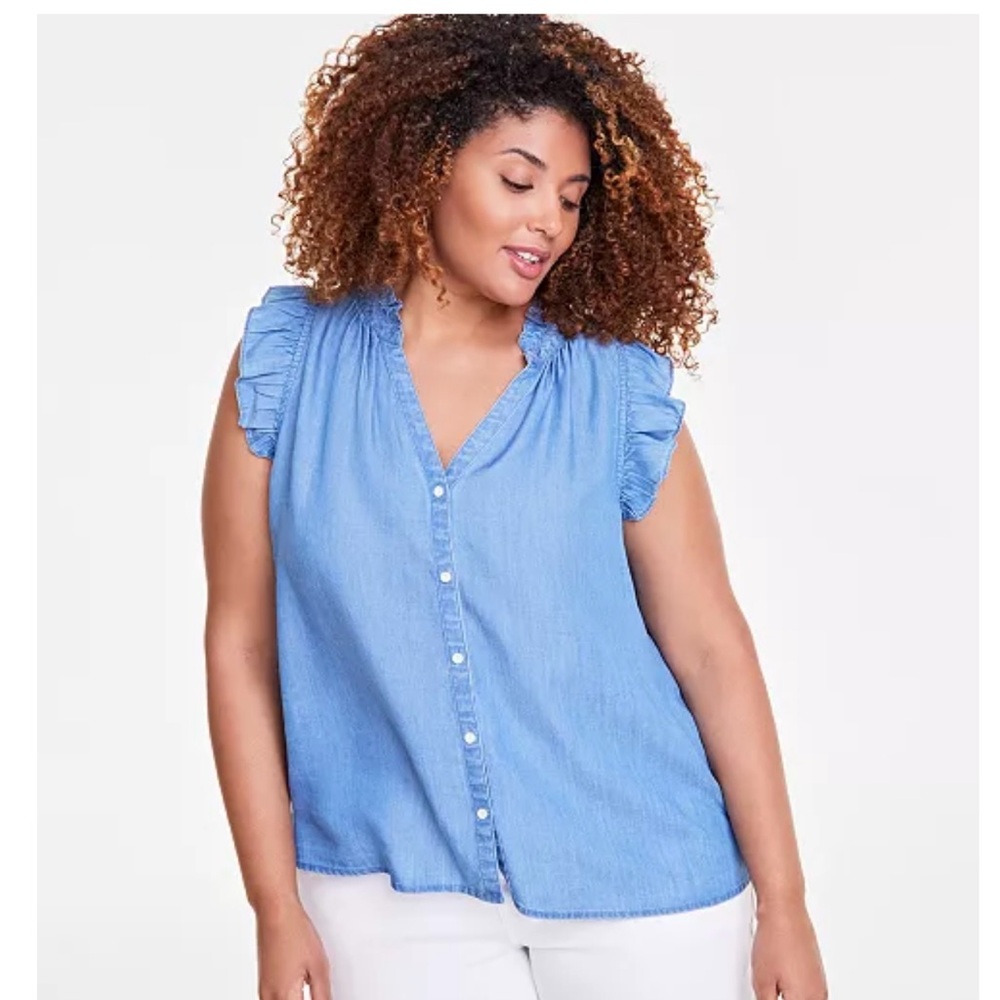 ON 34th Denim Sleeveless Blouse